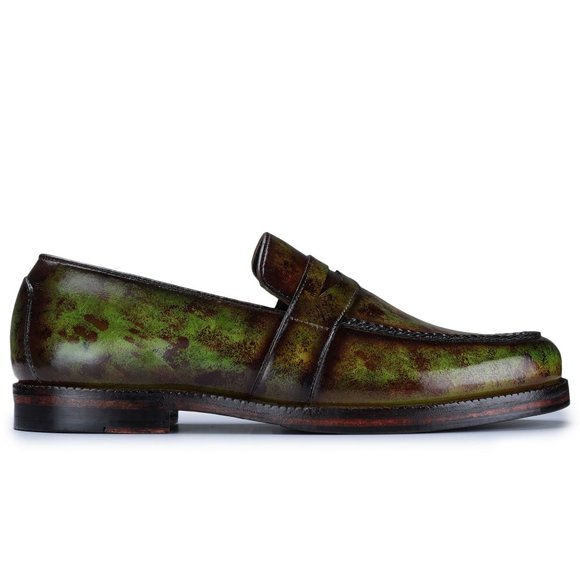 Bashwood Handmade Stylish Green Leather Loafers